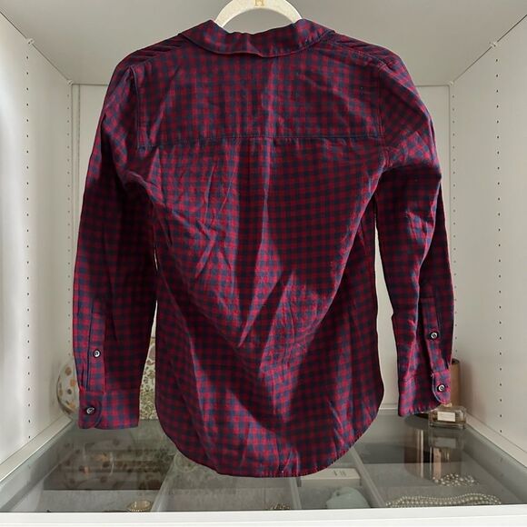 Madewell Gingham Red and Navy Plaid Fall Flannel Button Up Shirt Size XS Western - Picture 4 of 5
